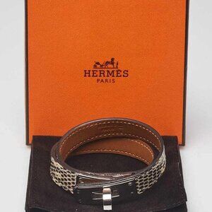Hermes Ombre Lizard Palladium Plated Kelly Double Tour Bracelet Size T2